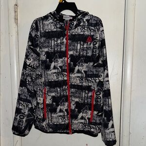 Reebok Black and Gray Graphic Jacket with Red Highlights